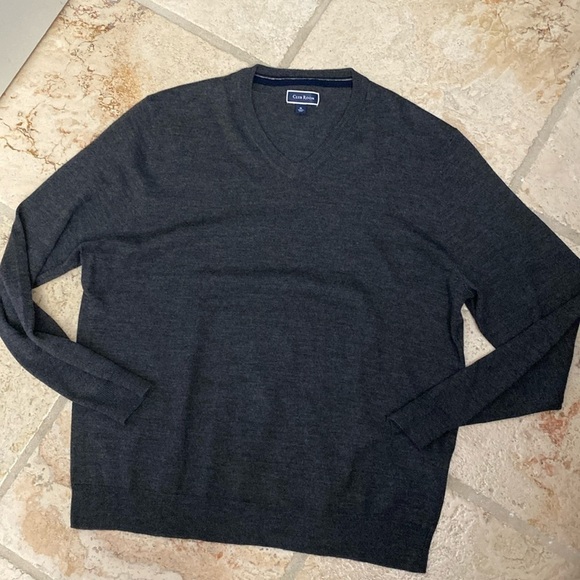 Club Room Mens Merino Wool Sweater V Neckline Long Sleeve Grey Preppy office XL - Picture 1 of 9